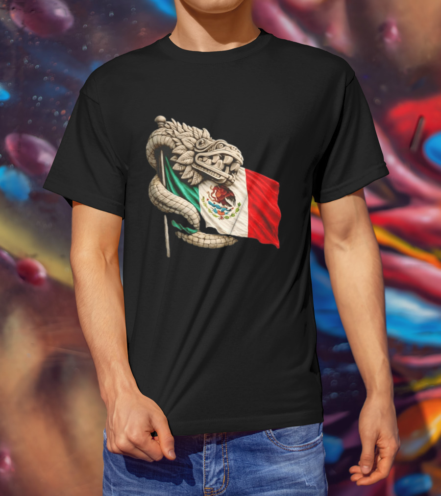 Quetzalcoatl Feathered Serpent Mexico Flag T-Shirt