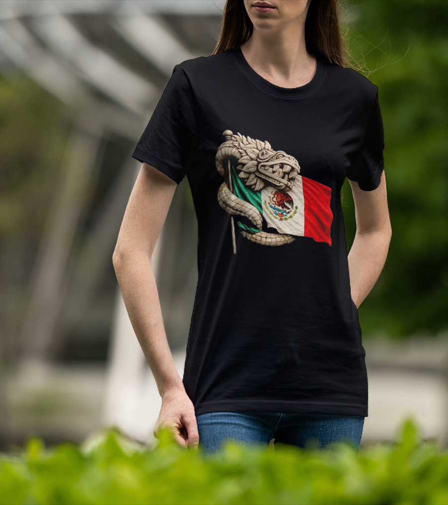 Quetzalcoatl Feathered Serpent Mexico Flag T-Shirt
