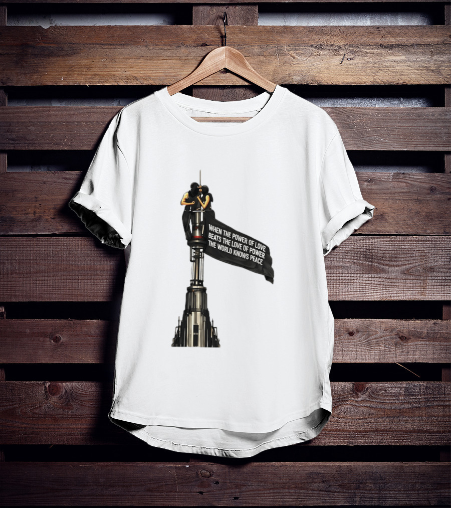 Angela Nikolau And Ivan Beerkus Love And Peace Flag On Empire State Building T-Shirt