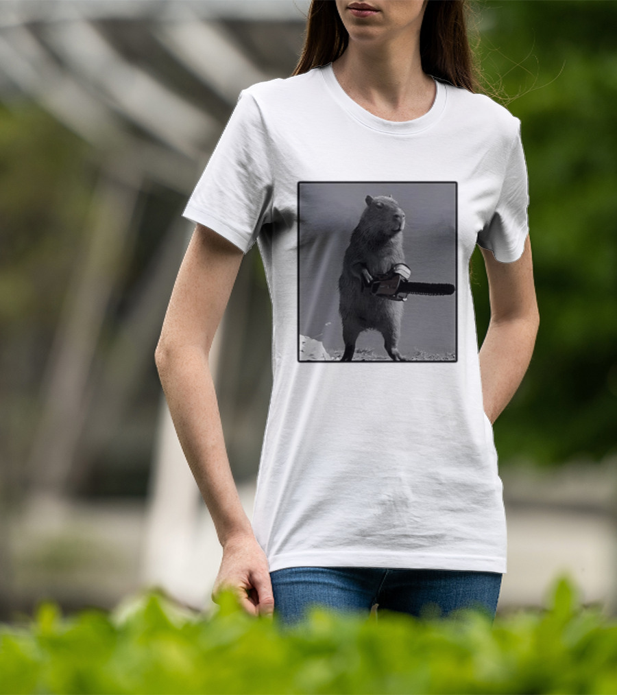 Capybara With Chainsaw Descent Into Madness Signs T-Shirt