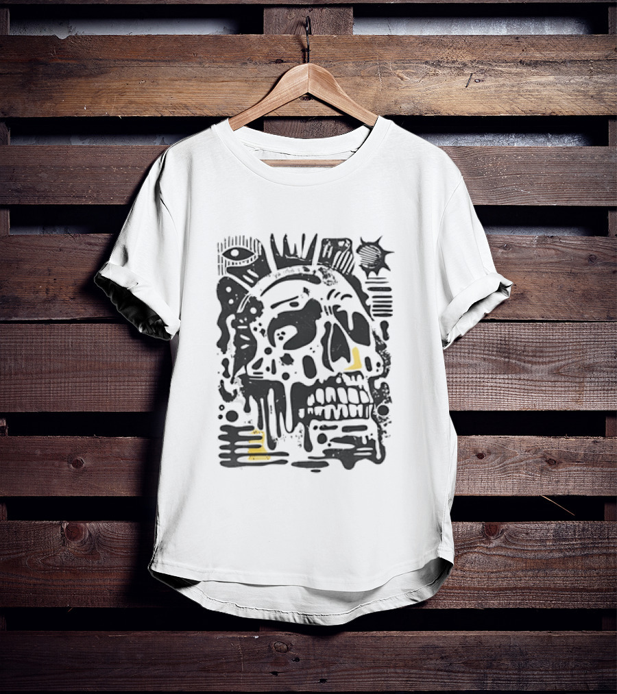 Dripping Skull Abstract Art With Crown And Eye T-Shirt