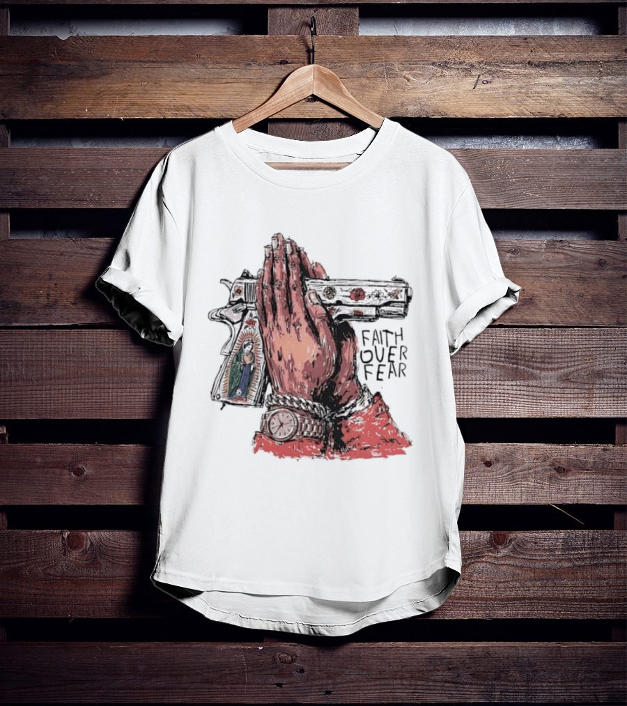 Our Lady Of Guadalupe Praying Hands Gun Faith Over Fear T-Shirt