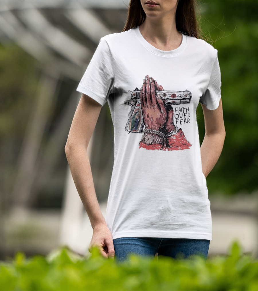 Our Lady Of Guadalupe Praying Hands Gun Faith Over Fear T-Shirt