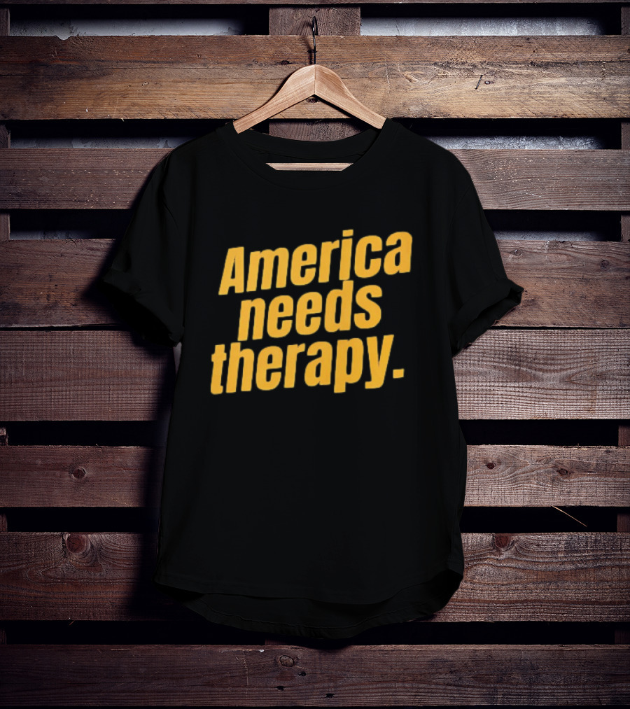 America Needs Therapy Brown Bold Yellow T-Shirt