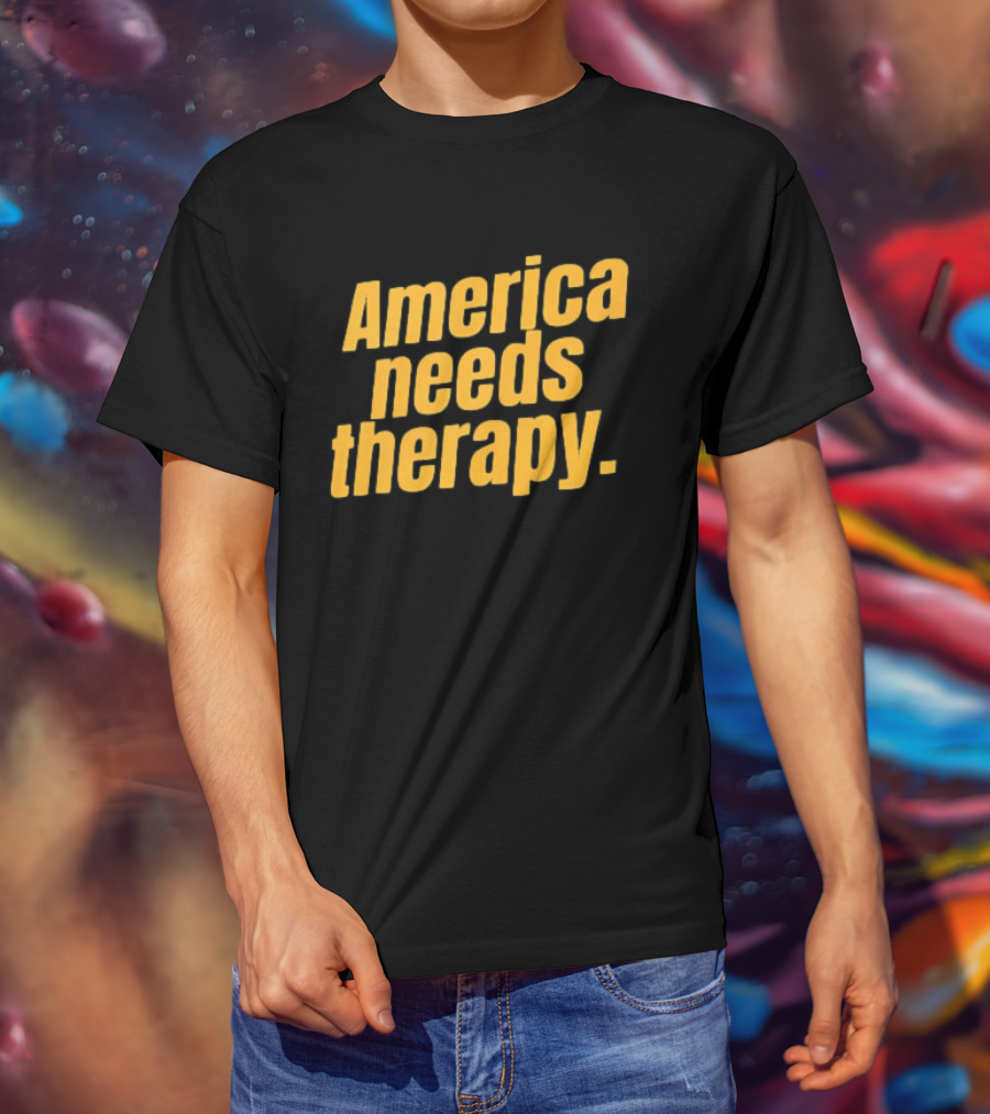 America Needs Therapy Brown Bold Yellow T-Shirt