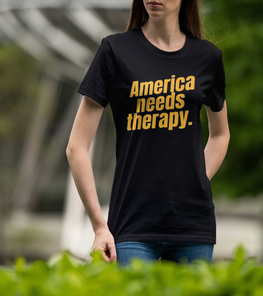America Needs Therapy Brown Bold Yellow T-Shirt