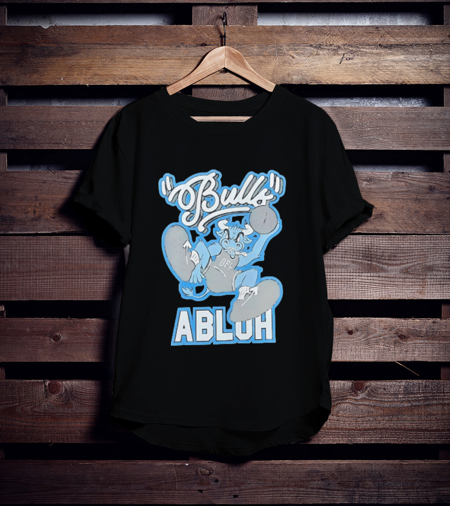 Bulls Abluh Off Blue Cartoon Basketball Character Jumping T-Shirt