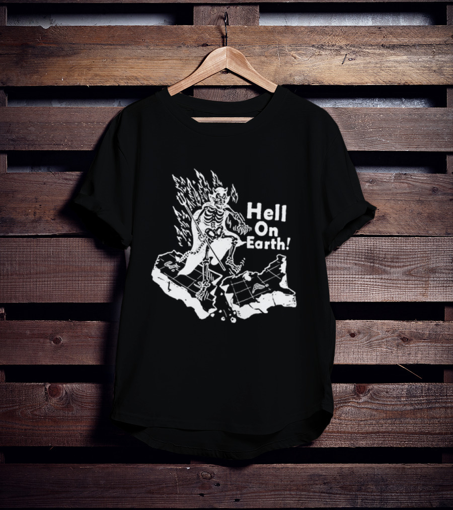 Hell On Earth Skeleton Devil In Flames With Trident T-Shirt