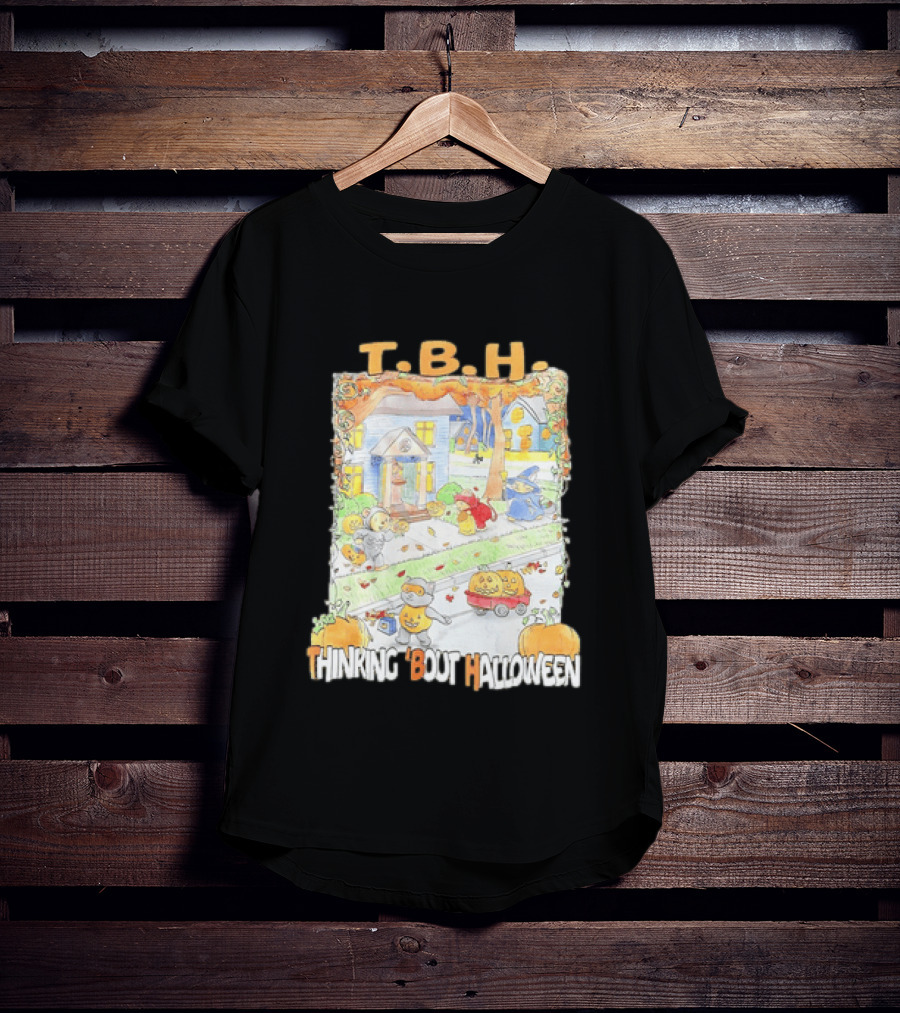 TBH Thinking 'Bout Halloween Animal Trick Or Treaters Fall Street Scene T-Shirt