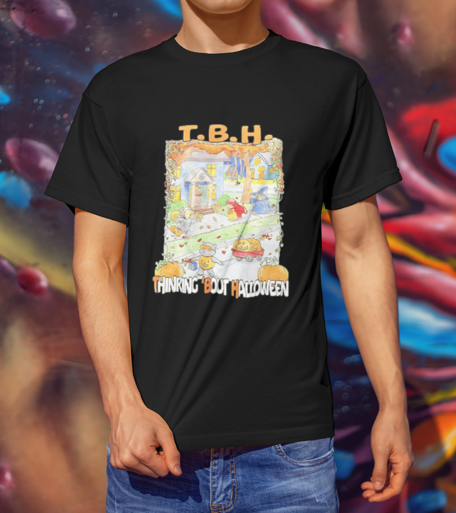 TBH Thinking 'Bout Halloween Animal Trick Or Treaters Fall Street Scene T-Shirt