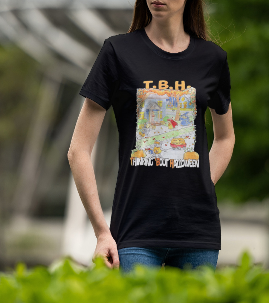 TBH Thinking 'Bout Halloween Animal Trick Or Treaters Fall Street Scene T-Shirt