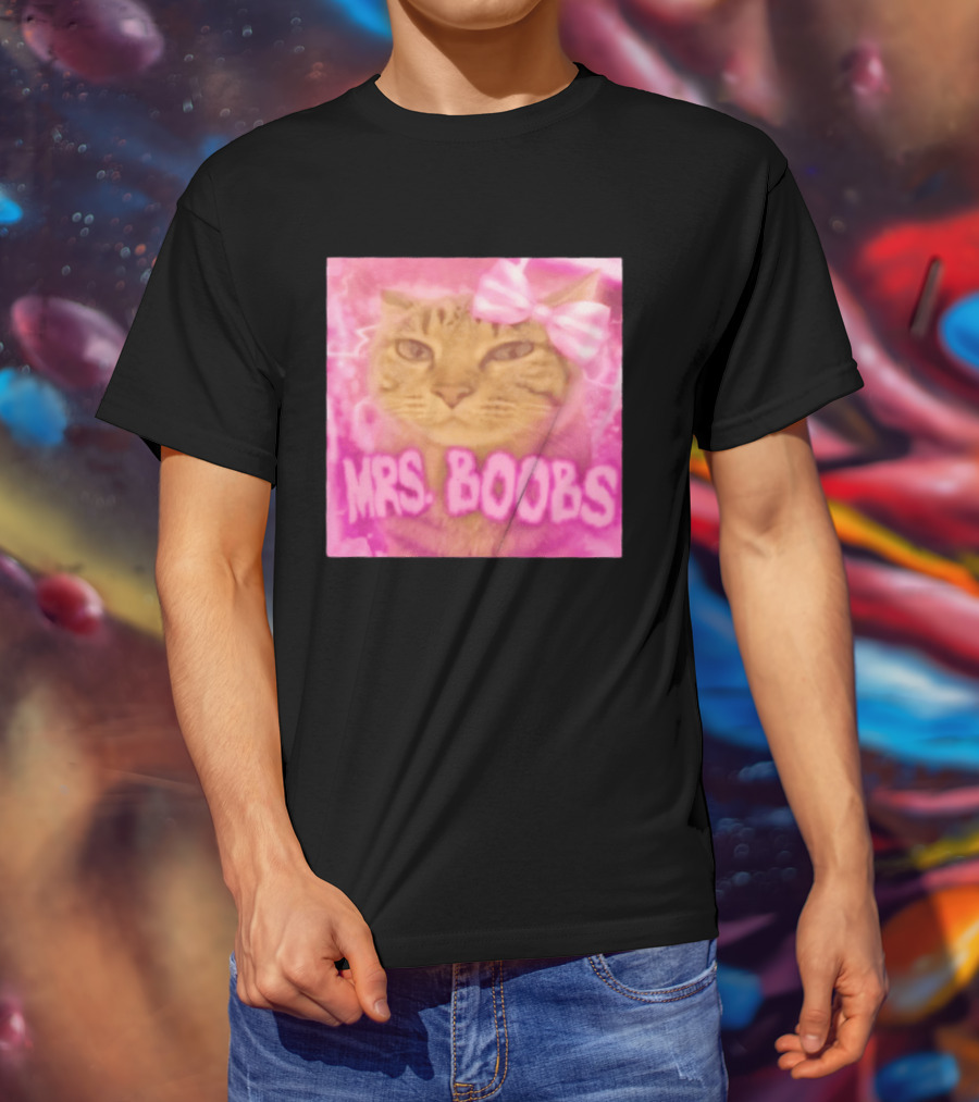 Mrs Boobs Cat Pink Aesthetic With Bow T-Shirt