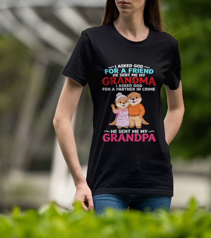 I Asked God For A Friend He Sent Me My Grandma Partner In Crime Grandpa Otter T-Shirt
