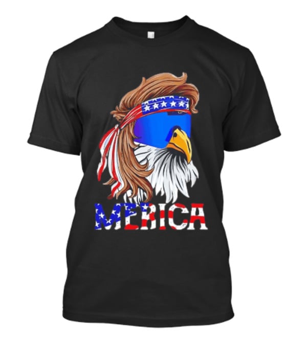 Patriotic Merica Bald Eagle Mullet Sunglasses USA Flag T-Shirt