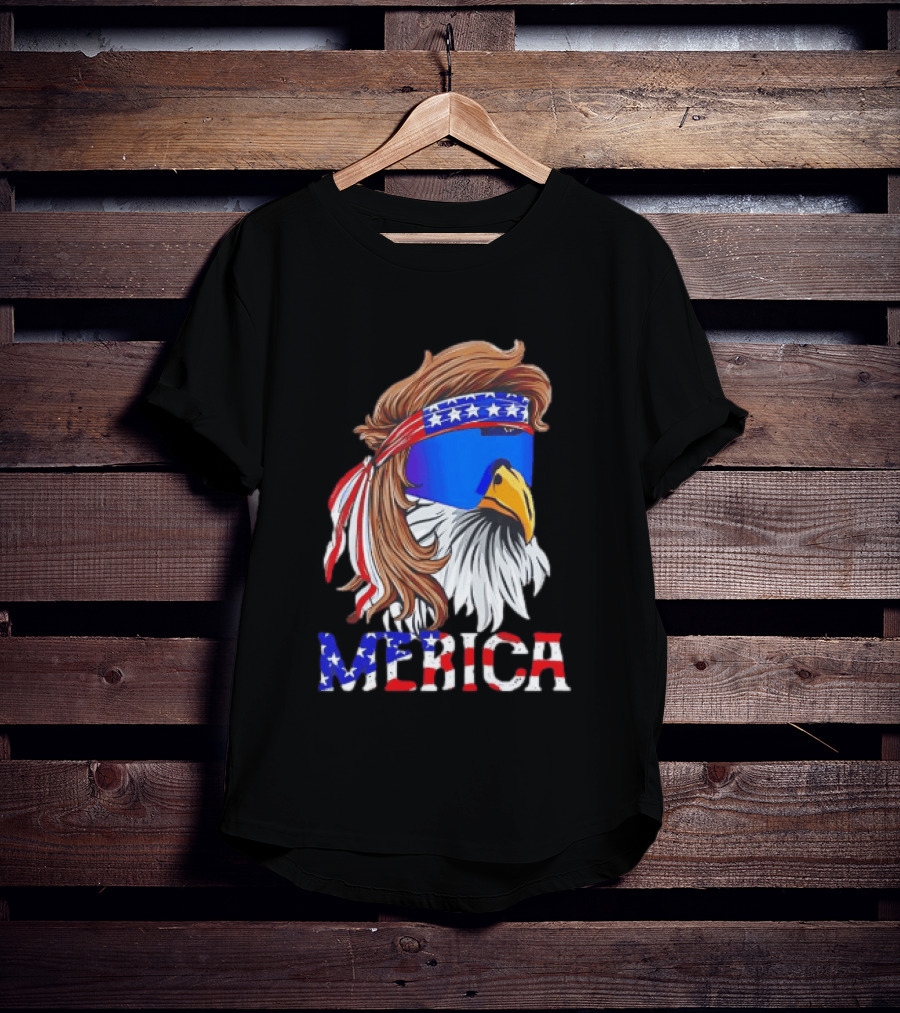 Patriotic Merica Bald Eagle Mullet Sunglasses USA Flag T-Shirt