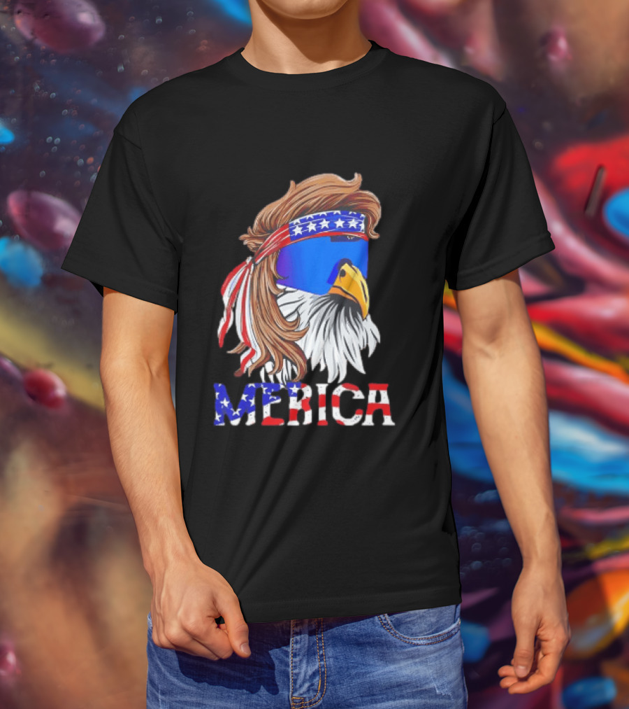 Patriotic Merica Bald Eagle Mullet Sunglasses USA Flag T-Shirt