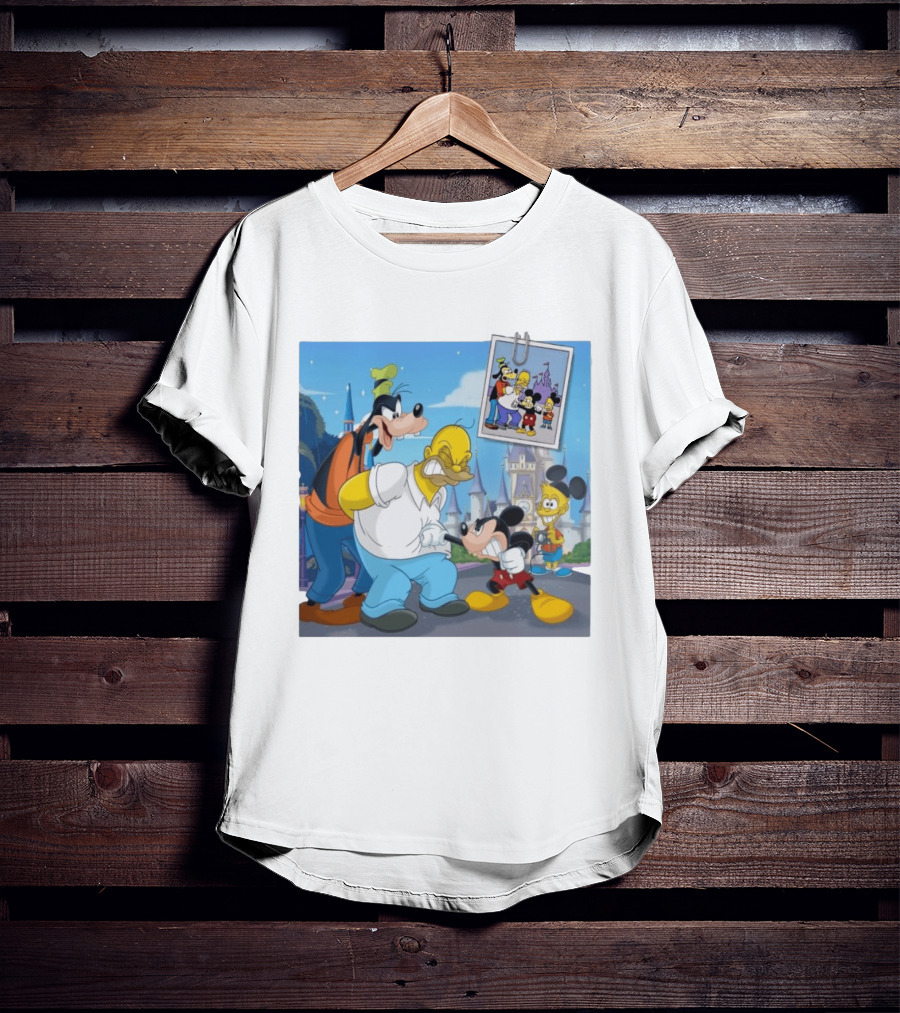 Disney World Homer With Mickey Goofy Bart Mashup By Richietoons T-Shirt