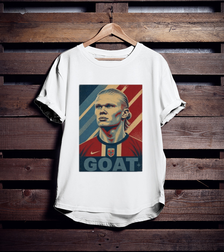 Erling Haaland G.O.A.T Norway Soccer Legend Iconic Red Blue Stripes T-Shirt