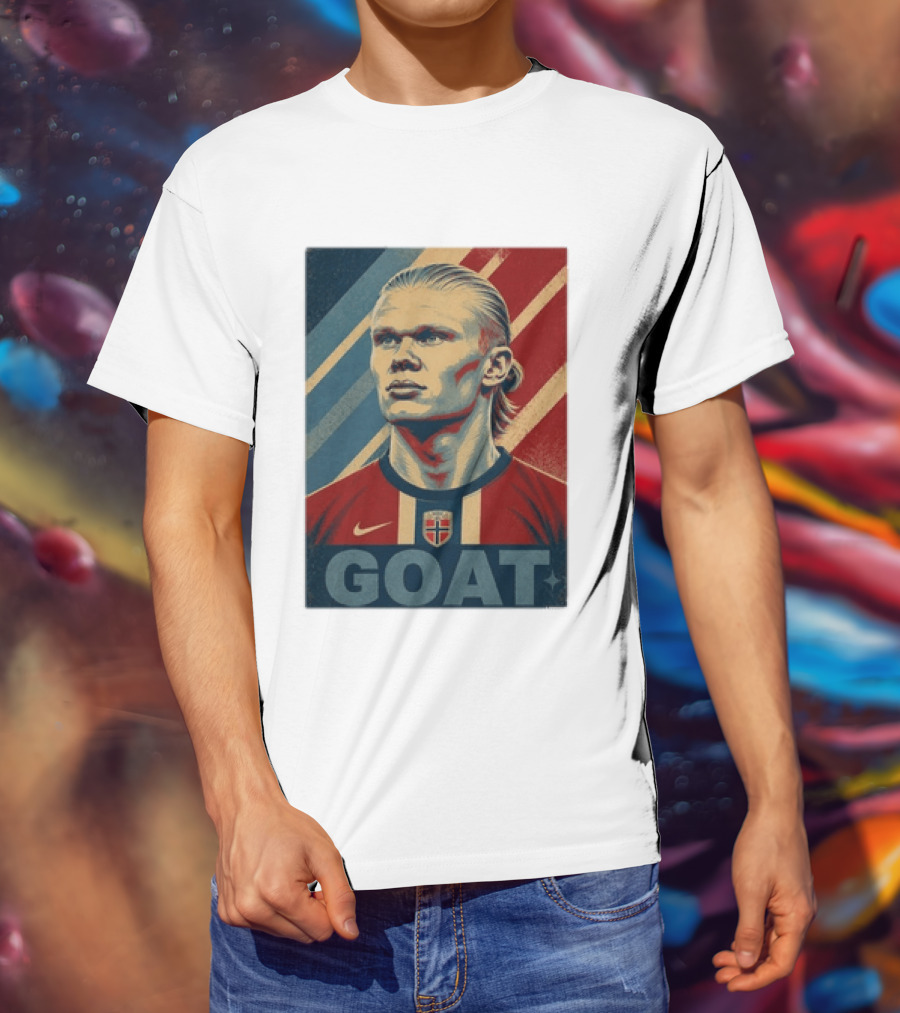 Erling Haaland G.O.A.T Norway Soccer Legend Iconic Red Blue Stripes T-Shirt