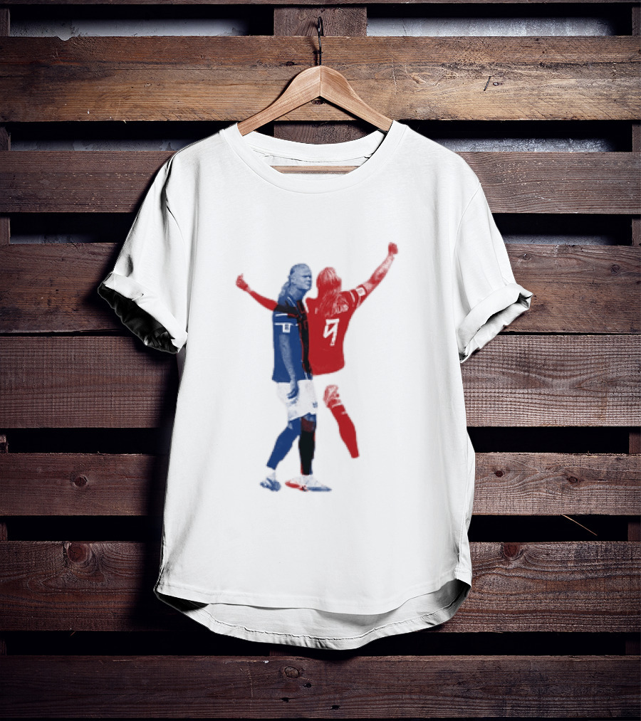 Erling Haaland Norway National Team Halftone Collage Blue And Red Number 9 T-Shirt