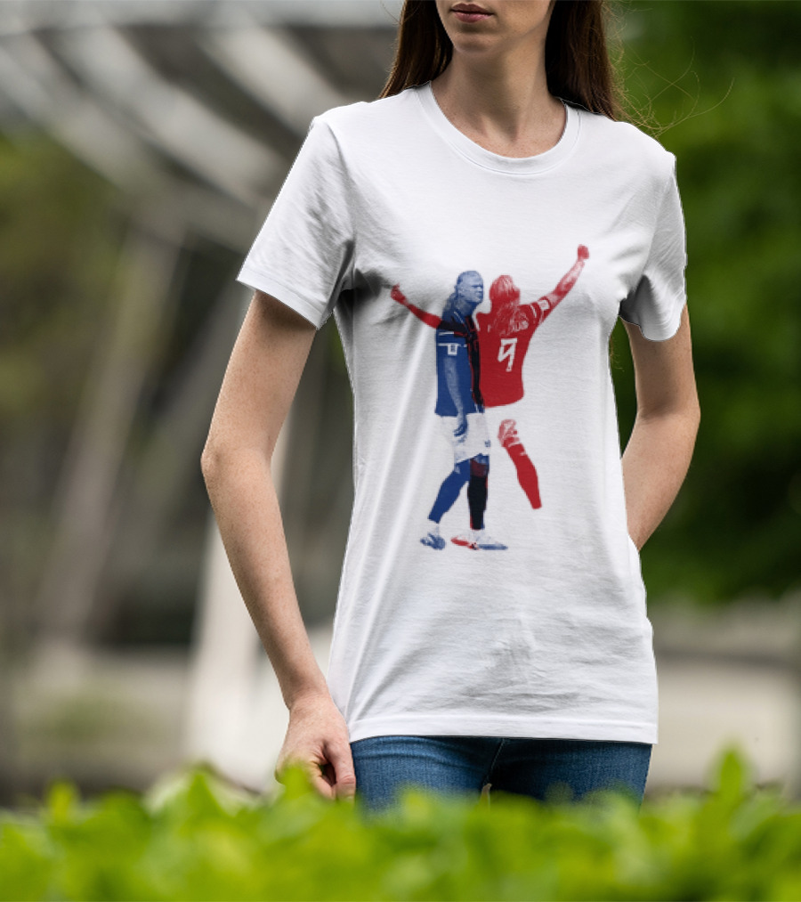 Erling Haaland Norway National Team Halftone Collage Blue And Red Number 9 T-Shirt