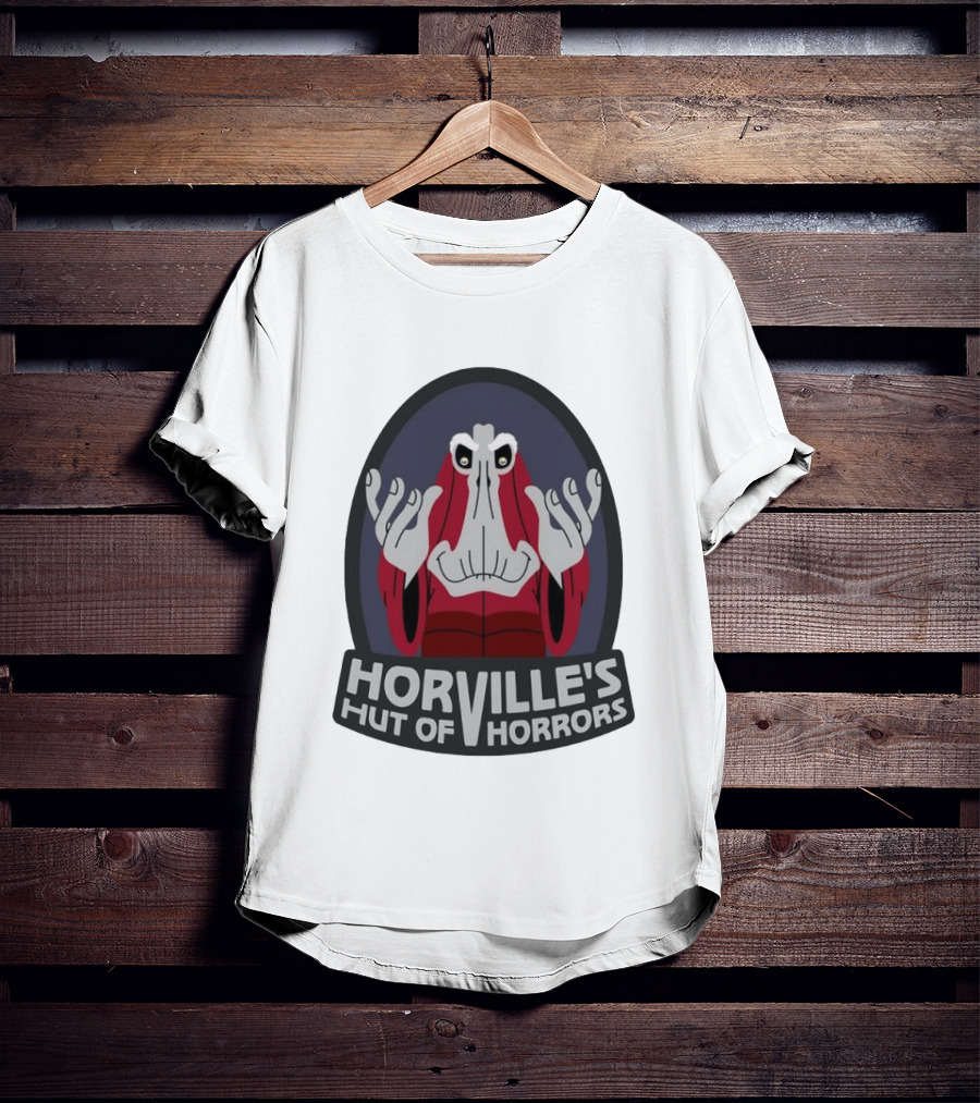 Horville's Hut Of Horrors Angry Red Clad Monster With Creepy Hands T-Shirt