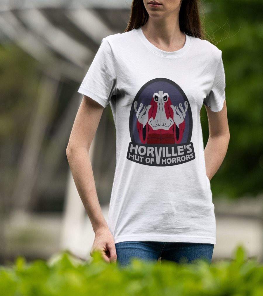 Horville's Hut Of Horrors Angry Red Clad Monster With Creepy Hands T-Shirt