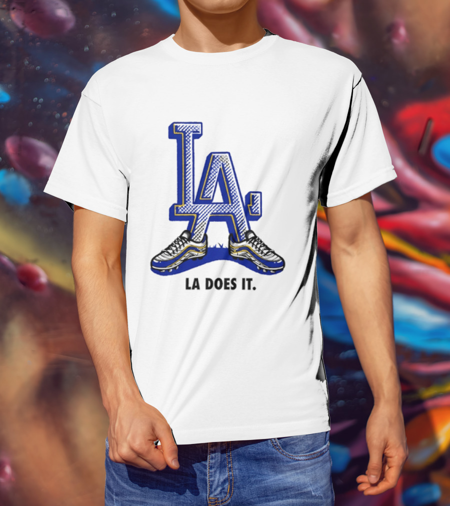 LA Dodgers LA Does It Baseball Footwear T-Shirt