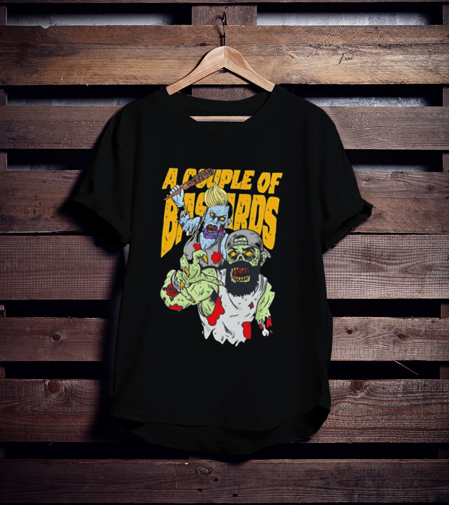 A Couple Of Bastards Zombie Cartoon With Baseball Bat And Beard T-Shirt