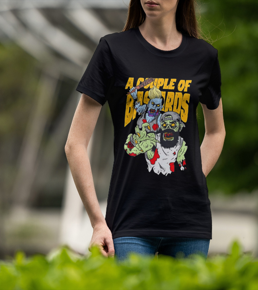 A Couple Of Bastards Zombie Cartoon With Baseball Bat And Beard T-Shirt