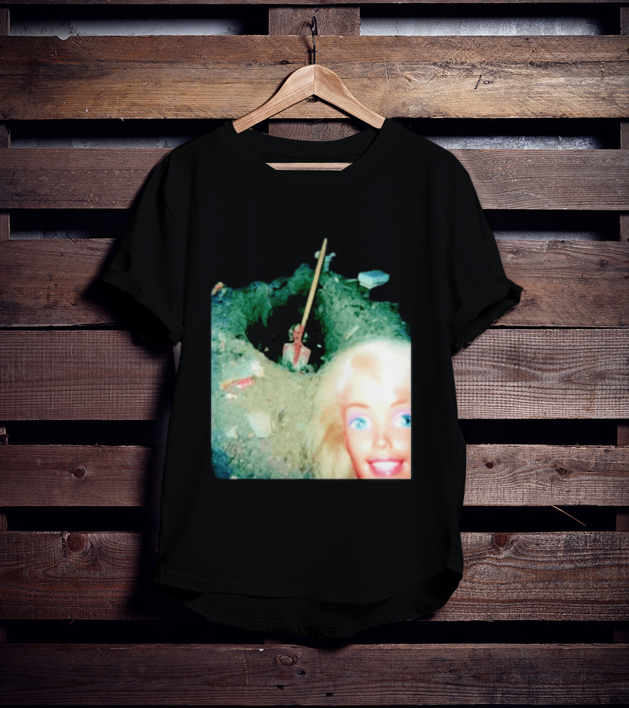 Barbie Doll Digging A Grave Shovel Surreal Scene T-Shirt