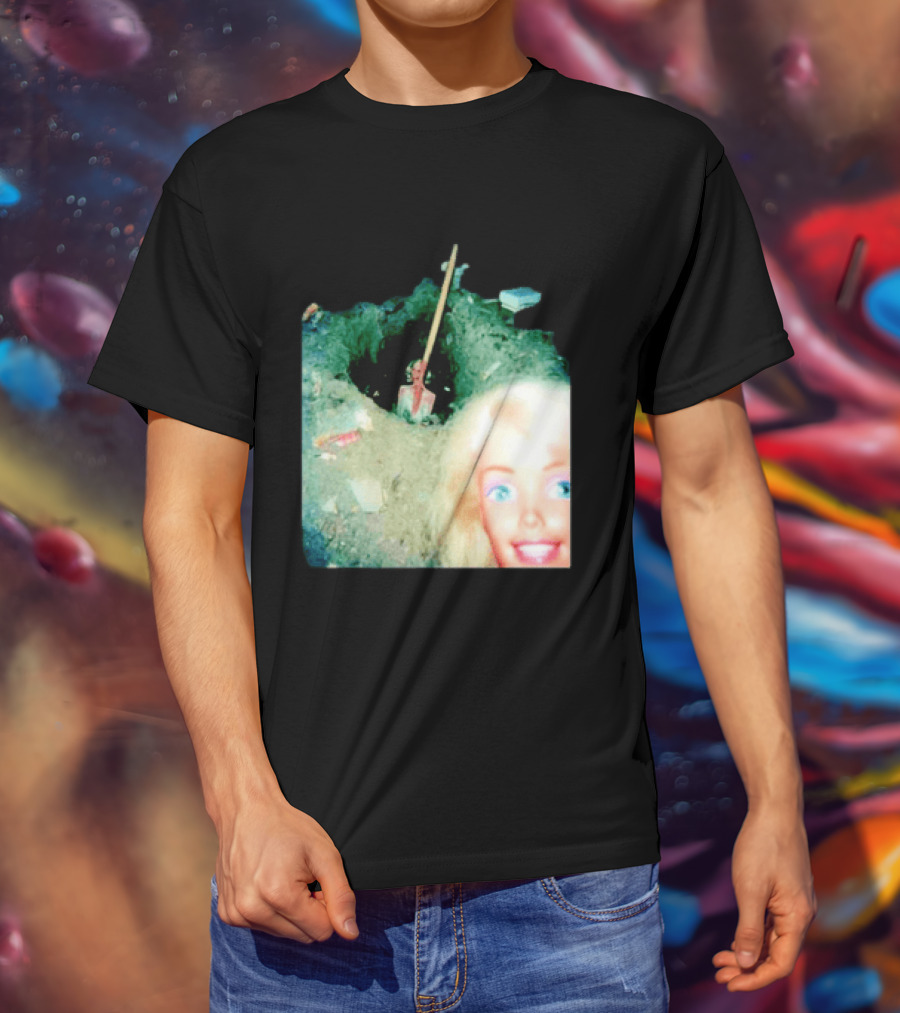 Barbie Doll Digging A Grave Shovel Surreal Scene T-Shirt