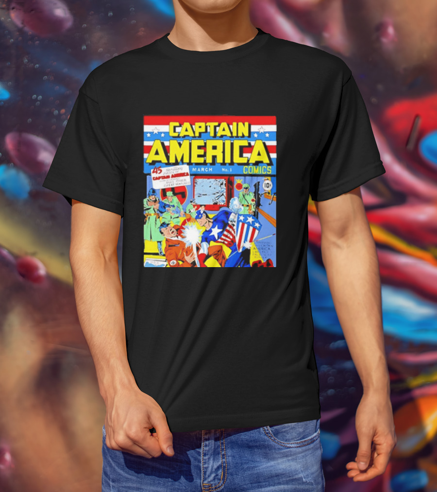 Captain America Comics March No 1 Smashing Thru Hitler Issue Cover 1941 T-Shirt