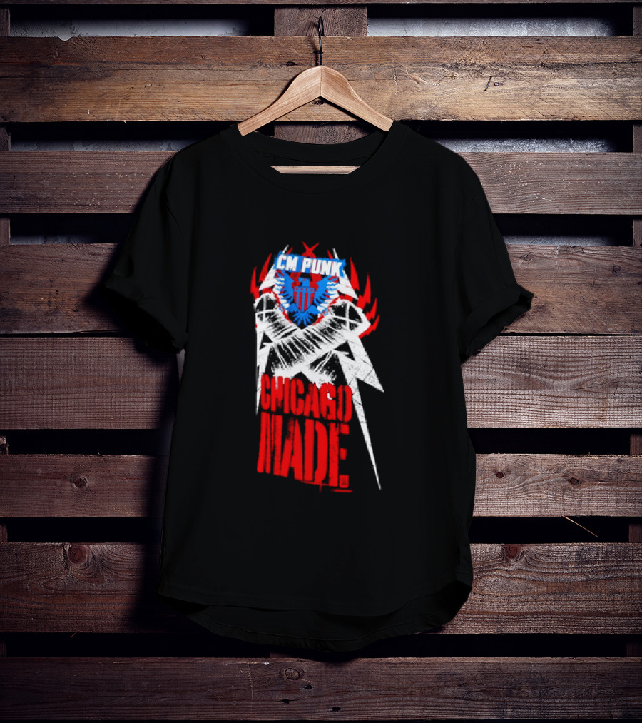 CM Punk Chicago Made WWE Wrestling Red And Blue Star T-Shirt