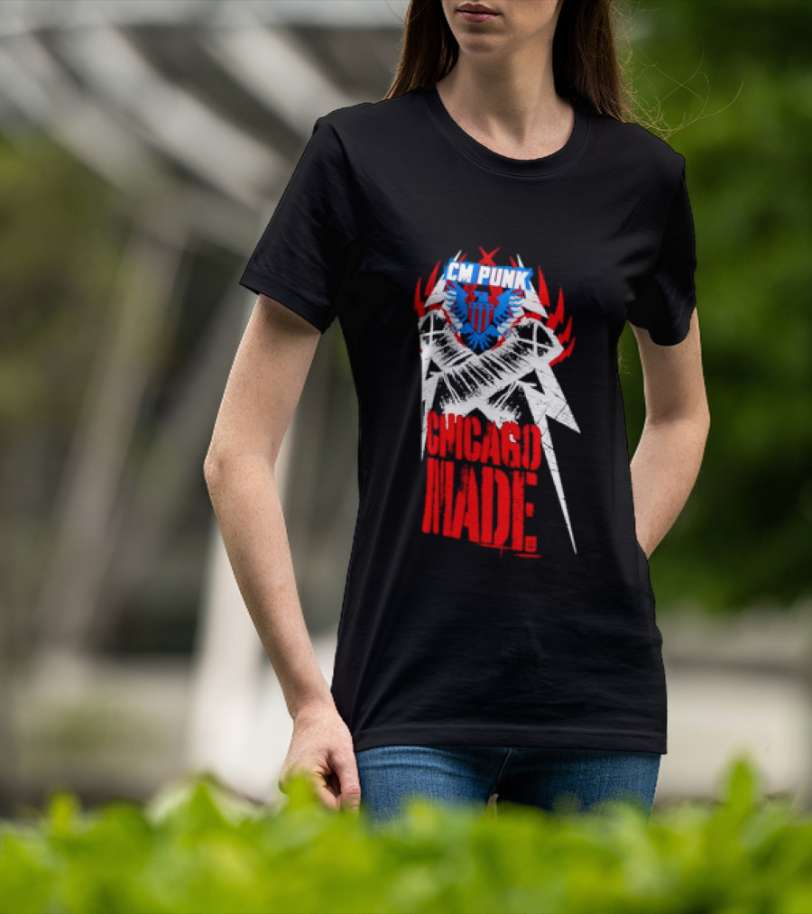 CM Punk Chicago Made WWE Wrestling Red And Blue Star T-Shirt
