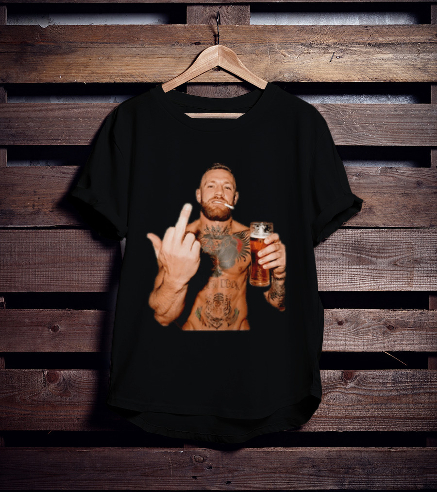 Conor McGregor UFC MMA The Notorious Middle Finger Tattoo Beer T-Shirt