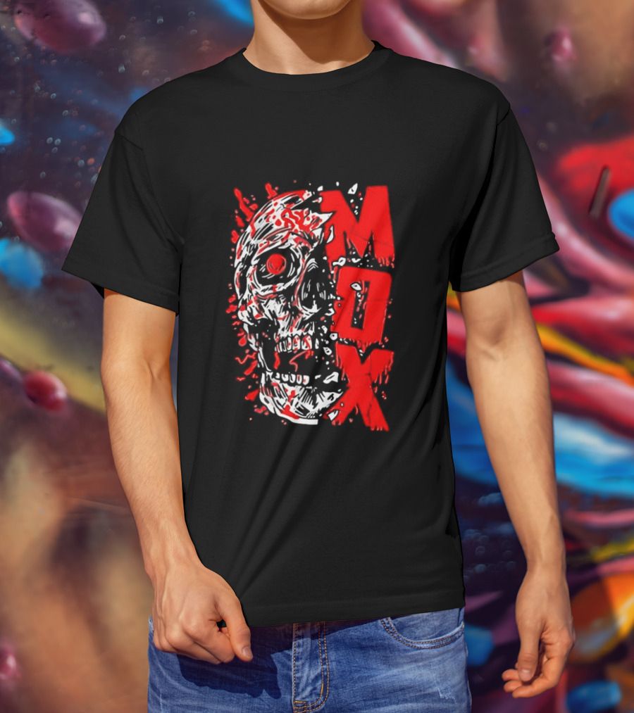 Creepy Zombie Skull MOX Red Splatter T-Shirt