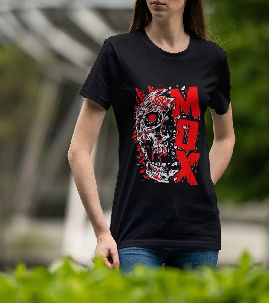 Creepy Zombie Skull MOX Red Splatter T-Shirt