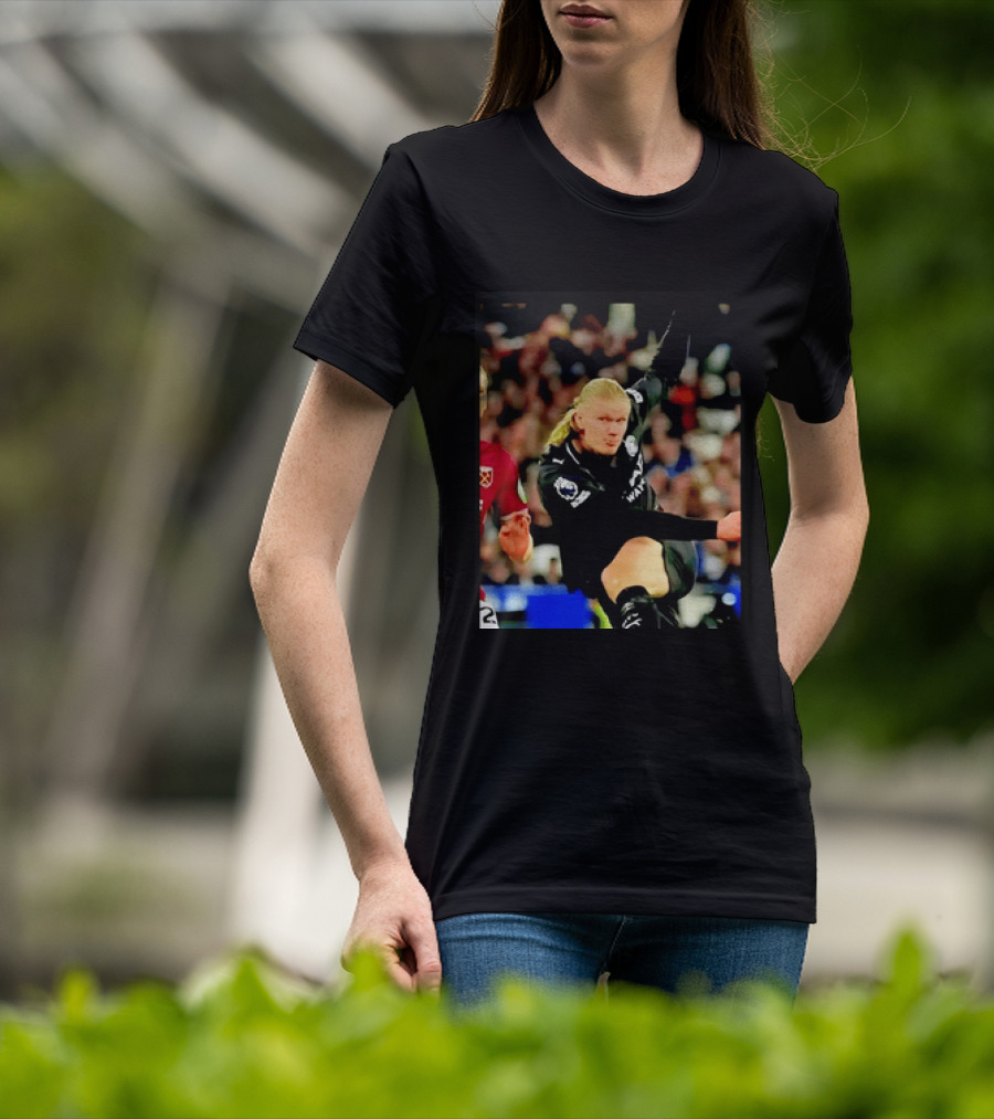 Erling Haaland Manchester City Football Player In Action T-Shirt