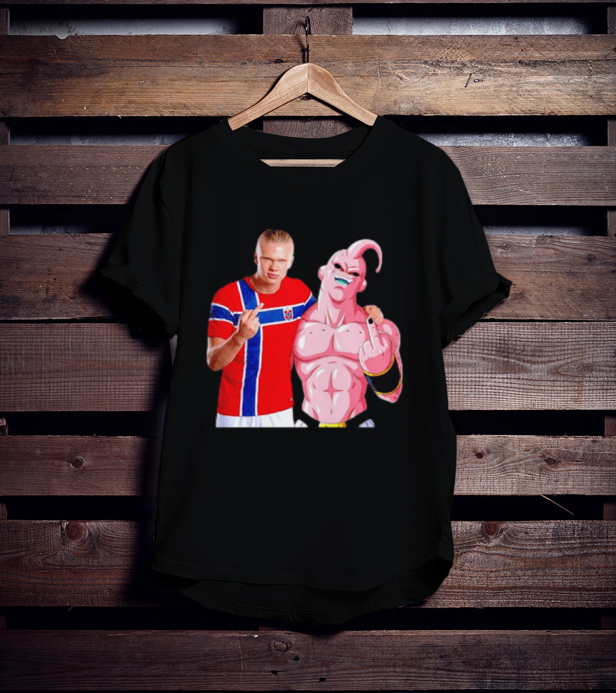 Erling Haaland Norway Majin Buu Middle Finger Cartoon Collaboration T-Shirt