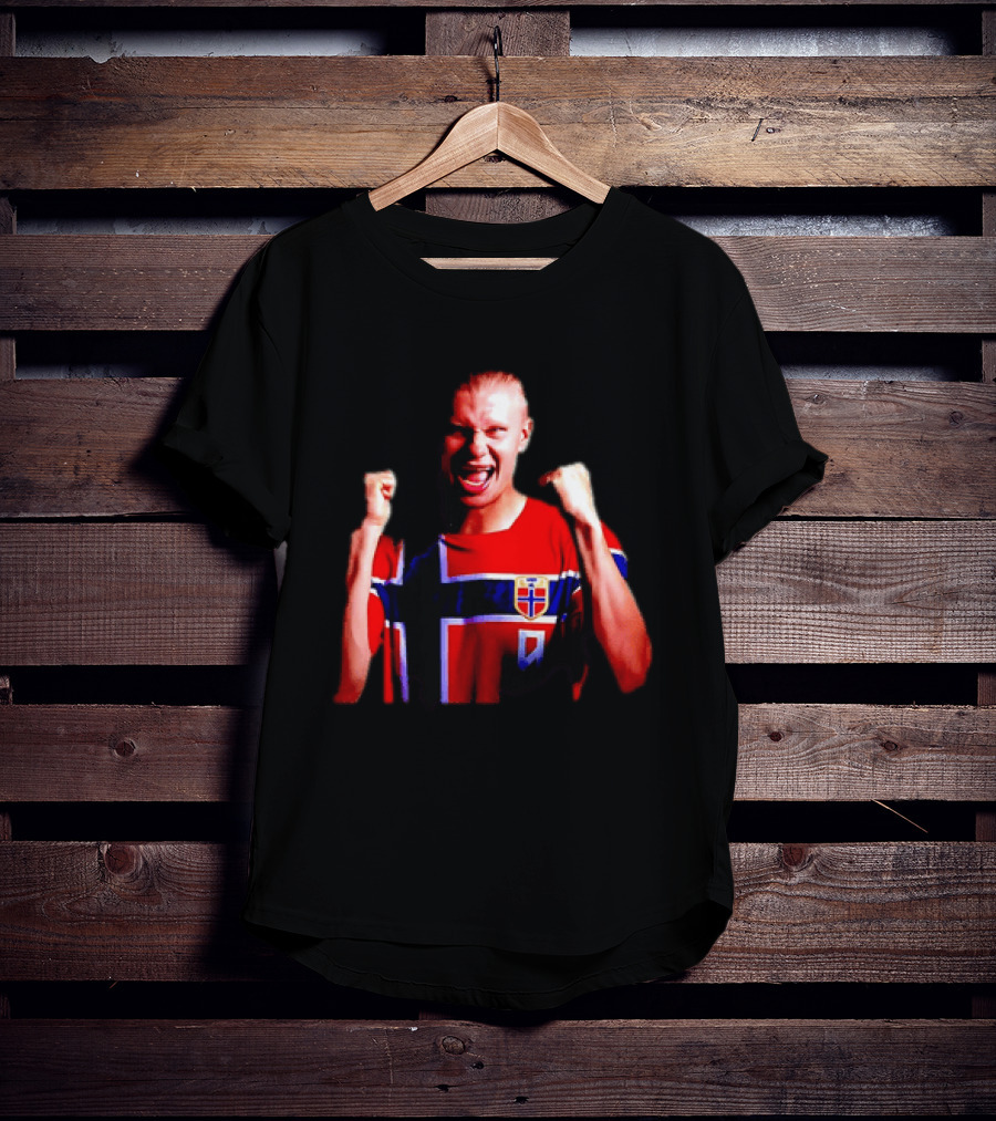 Erling Haaland Norway Football Team Norwegian Flag Iconic Striker Celebration T-Shirt