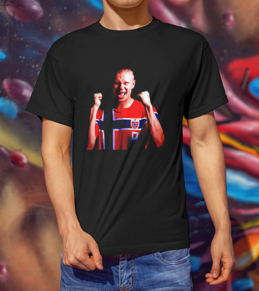Erling Haaland Norway Football Team Norwegian Flag Iconic Striker Celebration T-Shirt