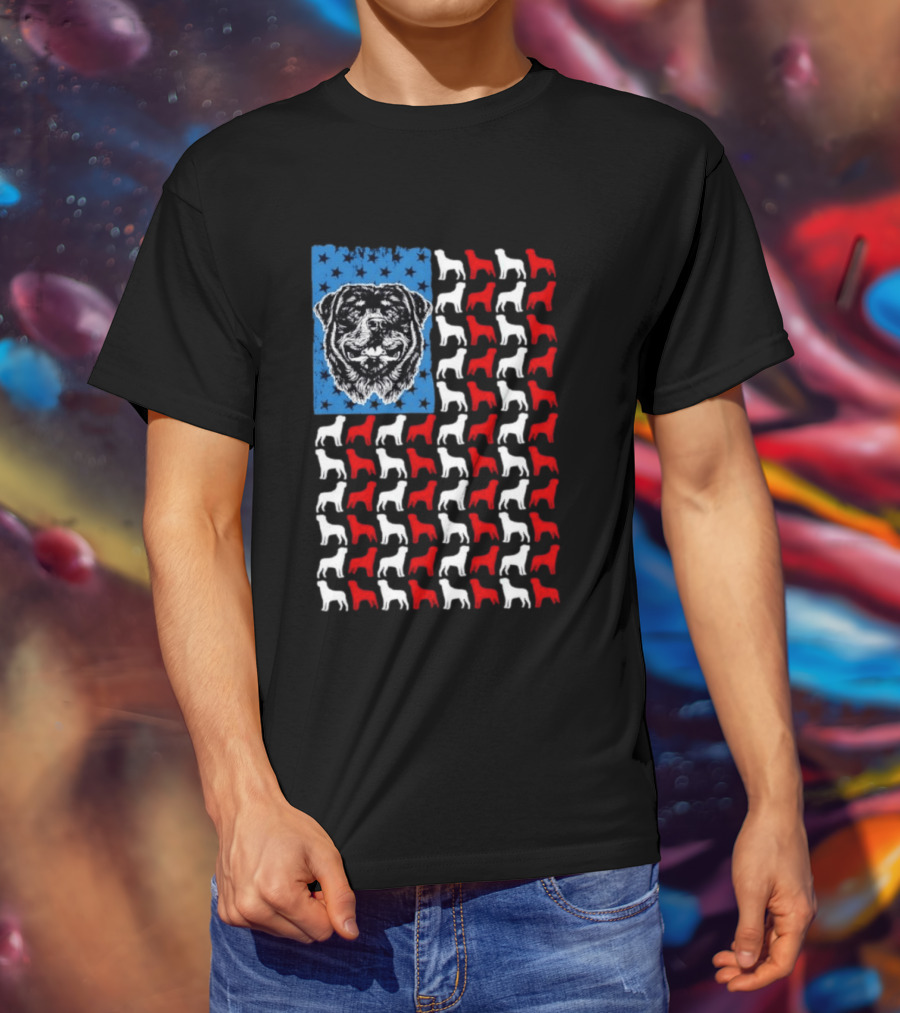 USA Flag Rottweiler Dog Stars Stripes Patriotic T-Shirt