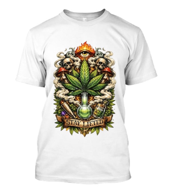 Cannabis Leaf Skull Mushroom Alchemy Eye Stay Lifted Weed Culture T-Shirt