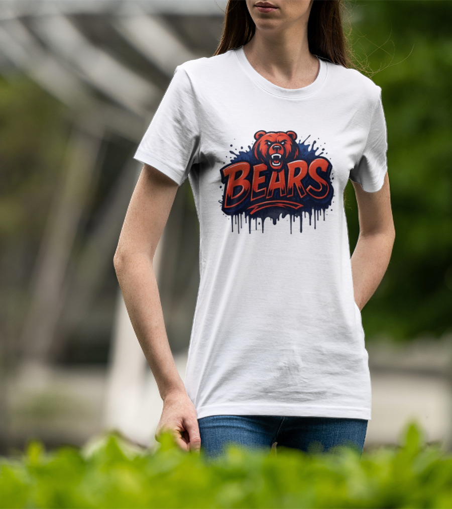 Chicago Bears Graffiti Style Vintage Bold Text Bear Head T-Shirt