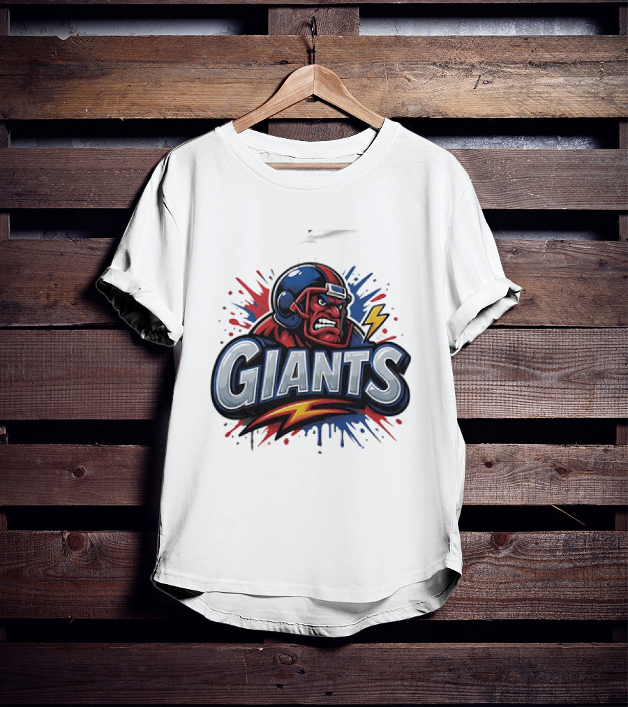 New York Giants Graffiti Style Football Helmet Lightning Bolt T-Shirt