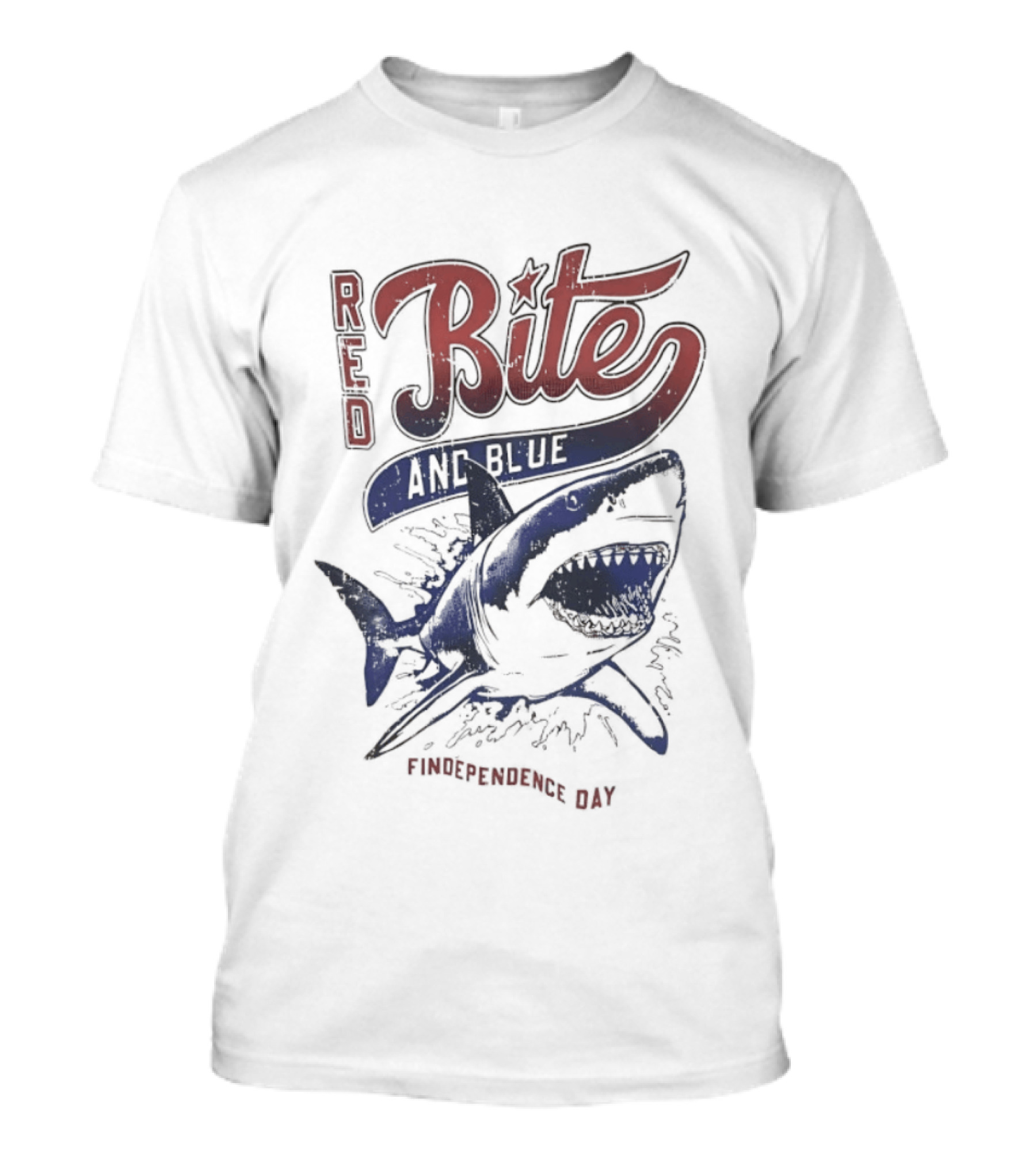 Red Bite And Blue Shark Findependence Day T-Shirt