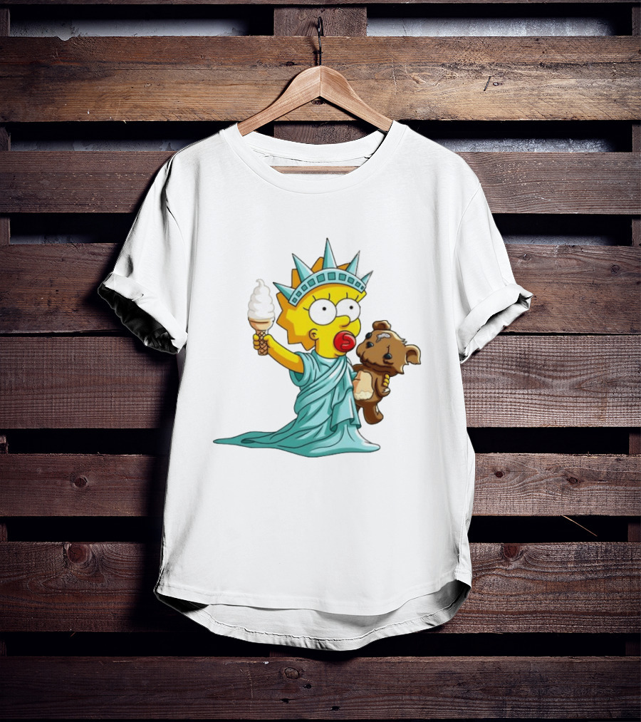 Statue Of Liberty Baby With Ice Cream And Teddy Bear Cartoon T-Shirt
