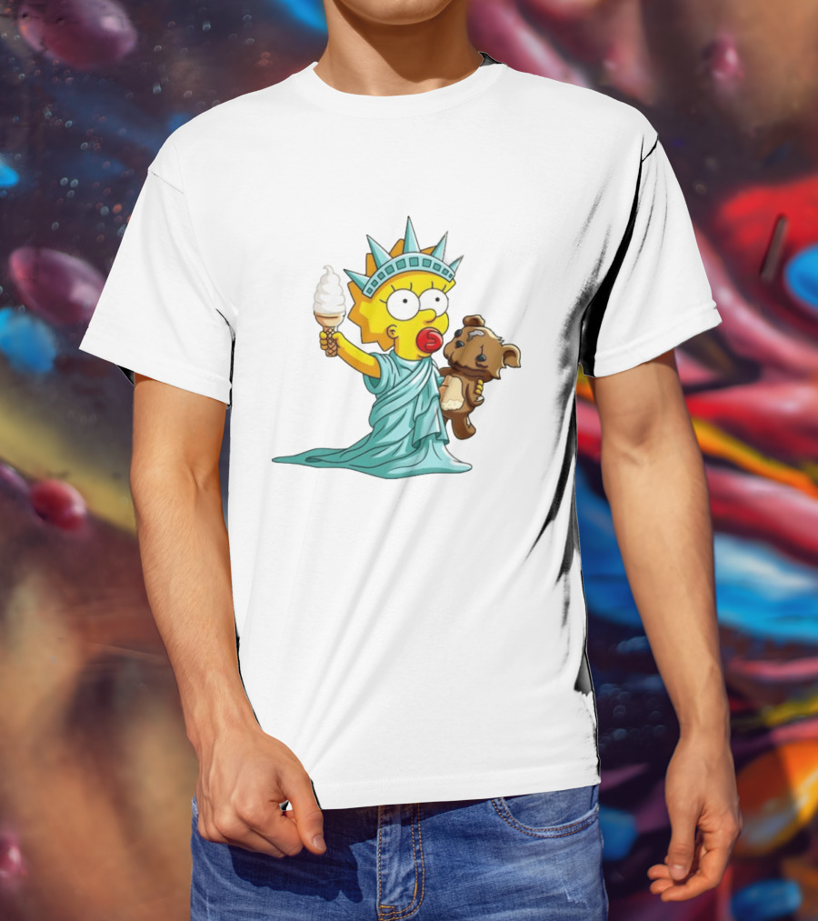 Statue Of Liberty Baby With Ice Cream And Teddy Bear Cartoon T-Shirt