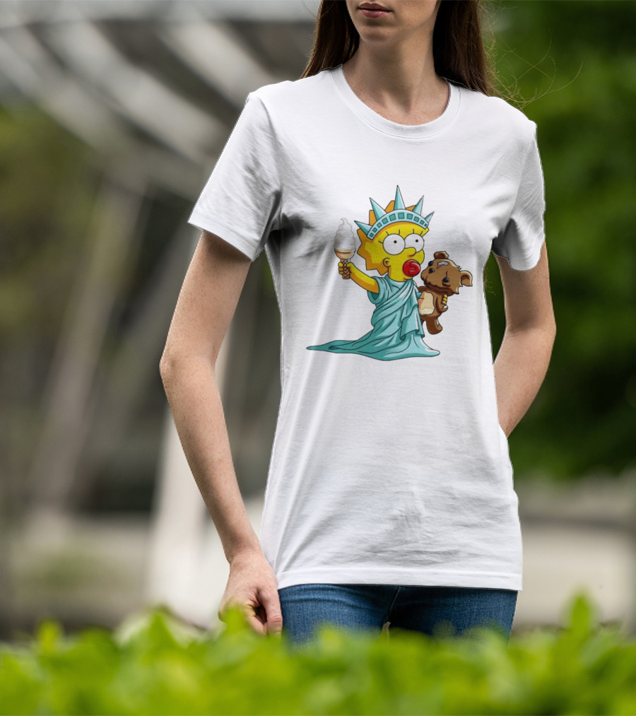 Statue Of Liberty Baby With Ice Cream And Teddy Bear Cartoon T-Shirt